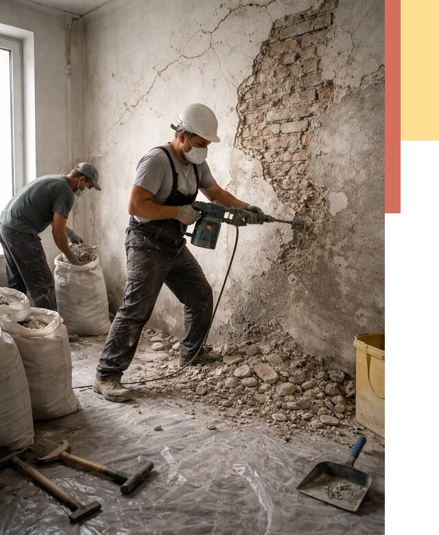 Демонтаж штукатурки со стен в щербинке от 7331 руб/м² — быстро и недорого | ОТДЕЛОЧНИК-Щрб