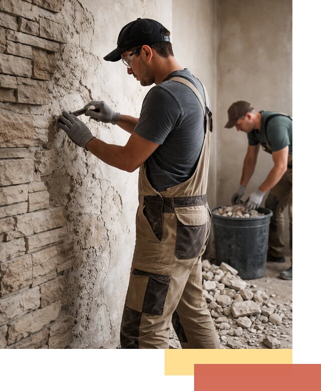 Демонтаж декоративного камня в щербинке профессионально и безопасно