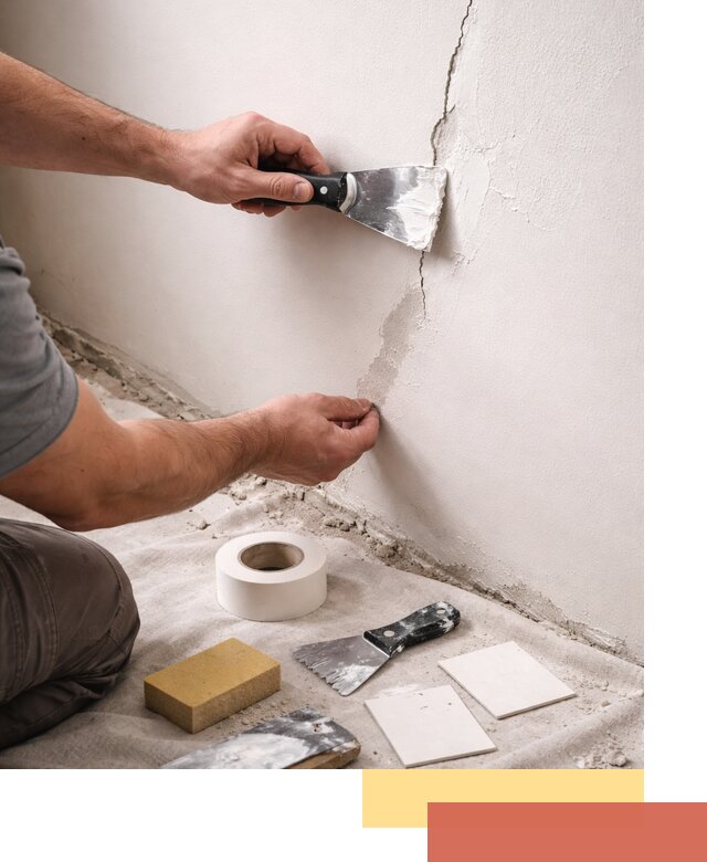 Заделка трещин и сколов в стенах и потолках в щербинке