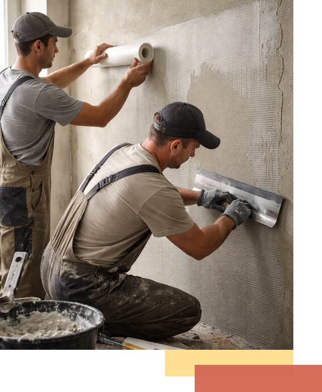 Армирование стен стеклосеткой в щербинке для прочной отделки