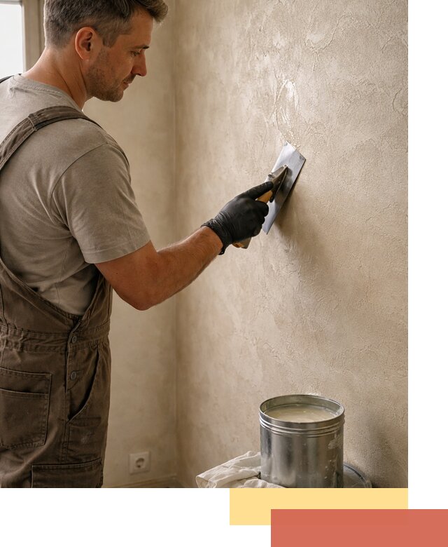 Нанесение воска на штукатурку в щербинке для защиты и блеска