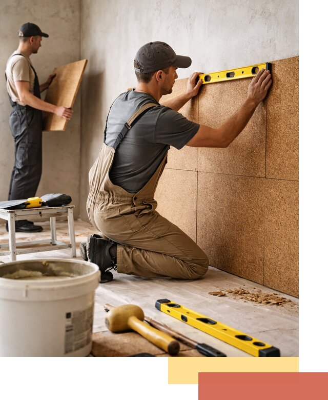 Монтаж пробковых панелей на стены в щербинке быстро и качественно