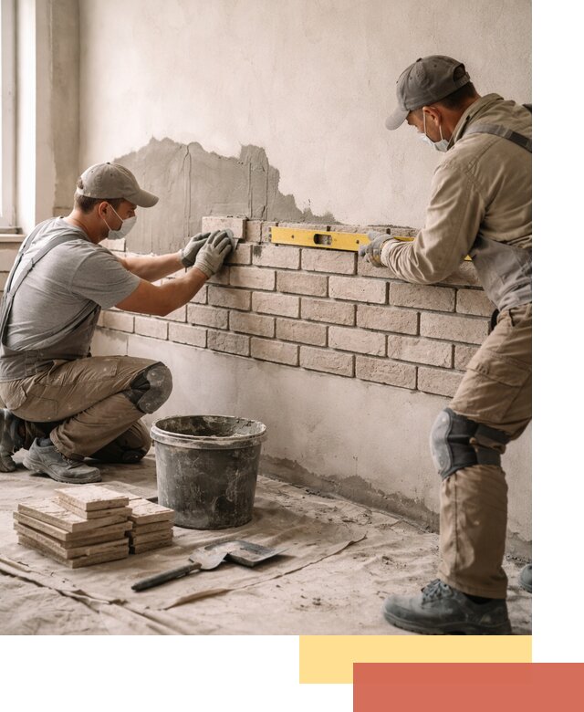 Монтаж декоративного кирпича профессионально в щербинке