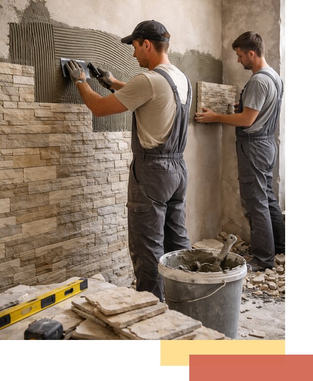 Монтаж искусственного камня в щербинке — облицовка стен и фасадов