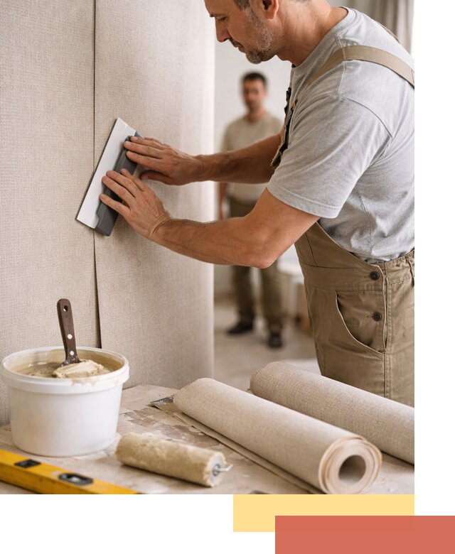 Поклейка текстильных обоев в щербинке профессионально и аккуратно