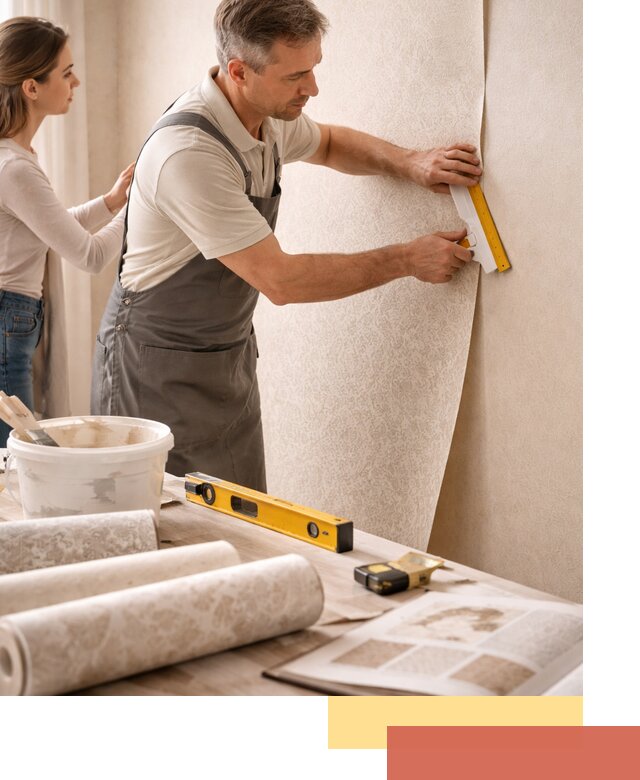 Поклейка обоев с подбором рисунка в щербинке