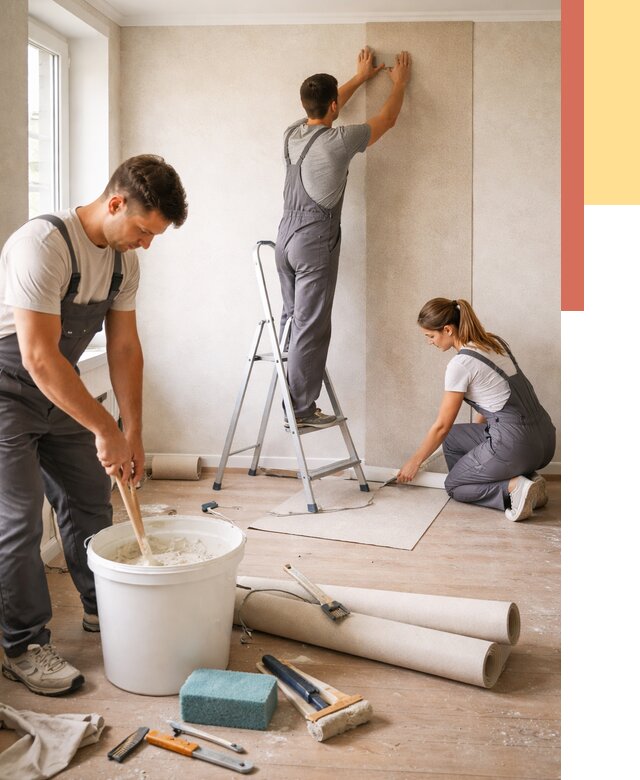 Оклейка стен обоями в щербинке от 3564 руб/м2 — быстро и недорого | ОТДЕЛОЧНИК-Щрб