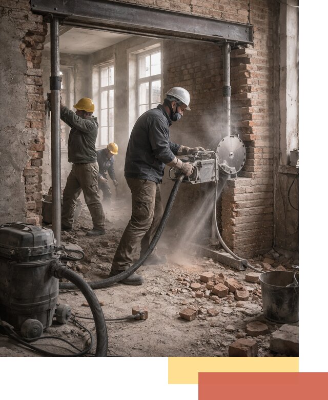 Прорезка проема в стене под дверной или оконный проем в щербинке