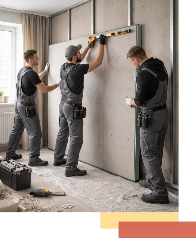 Шумоизоляция стен панелями ЗИПС в щербинке для жилых и коммерческих помещений