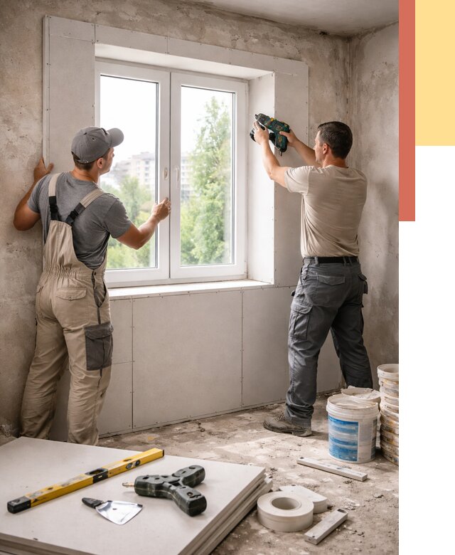 Монтаж откосов из гипсокартона в щербинке от 4582 руб. под ключ | ОТДЕЛОЧНИК-Щрб