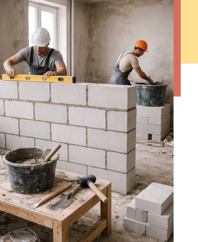 Кладка перегородок из газобетона в щербинке от 3258 руб. под ключ | ОТДЕЛОЧНИК-Щрб