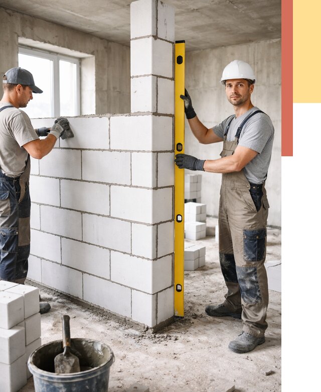 Кладка перегородок из пеноблока в щербинке от 1833 руб. под ключ | ОТДЕЛОЧНИК-Щрб