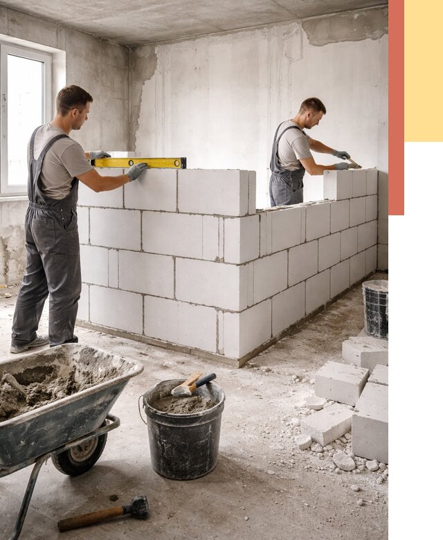 Кладка перегородок из ПГП в щербинке от 2546 руб./м2 — монтаж и возведение под ключ | ОТДЕЛОЧНИК-Щрб