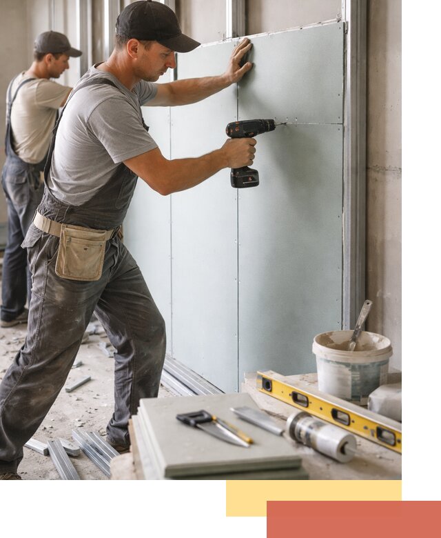 Кладка влагостойких перегородок ПГП в щербинке