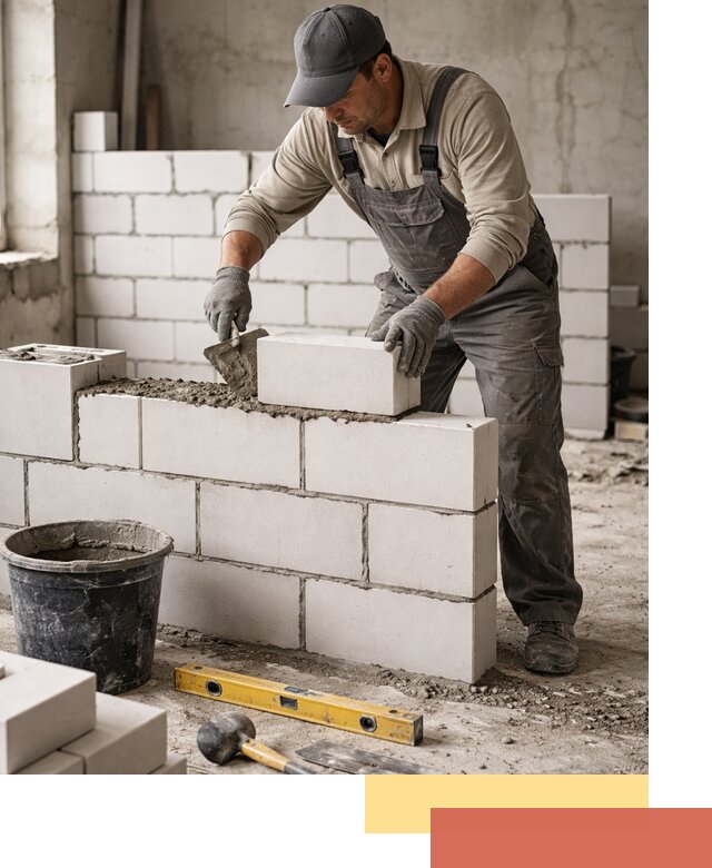 Кладка перегородок из силикатного блока в щербинке