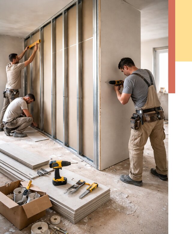 Монтаж однослойной перегородки из гипсокартона в щербинке от 662 руб. | ОТДЕЛОЧНИК-Щрб