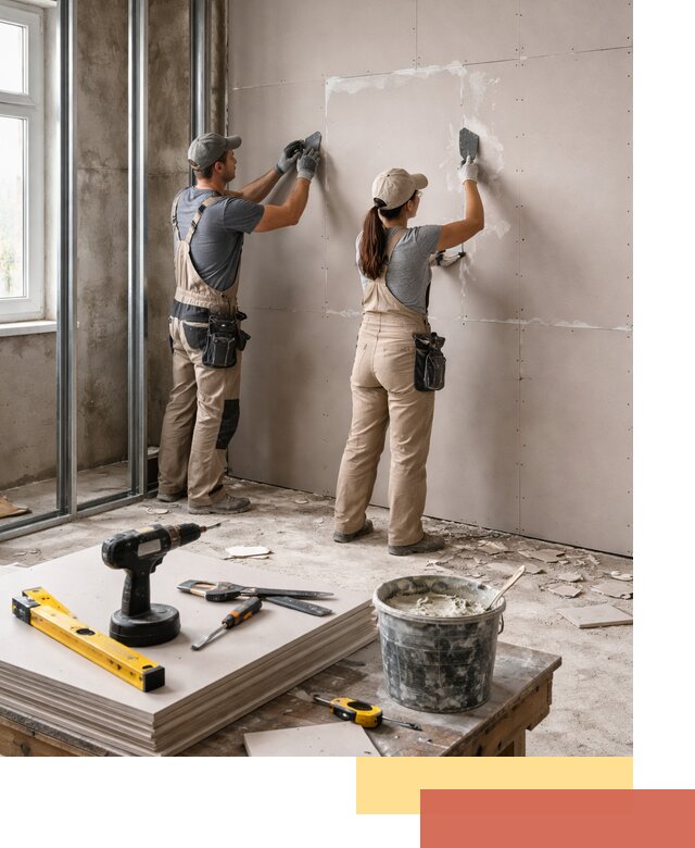 Монтаж двухслойной перегородки из гипсокартона в щербинке