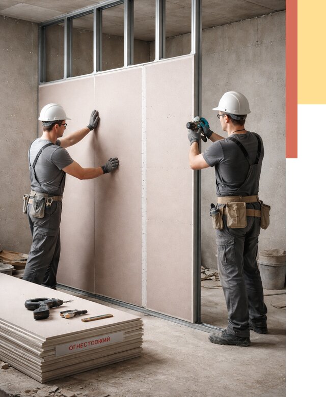 Перегородка из огнестойкого гипсокартона в щербинке от 1884 руб. под ключ | ОТДЕЛОЧНИК-Щрб