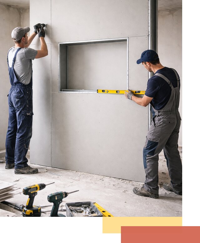 Перегородка из гипсокартона с нишей под декор в щербинке