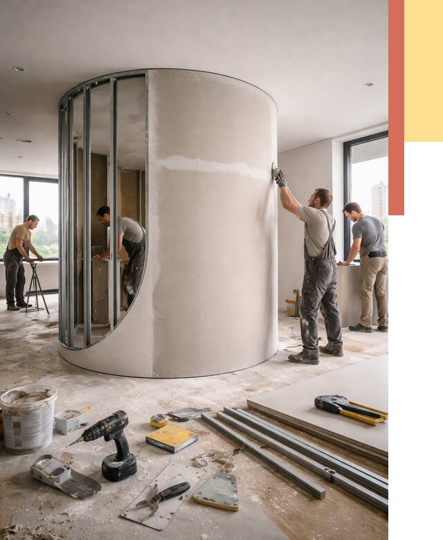 Радиусная перегородка из гипсокартона в щербинке от 2953 руб. под ключ | ОТДЕЛОЧНИК-Щрб