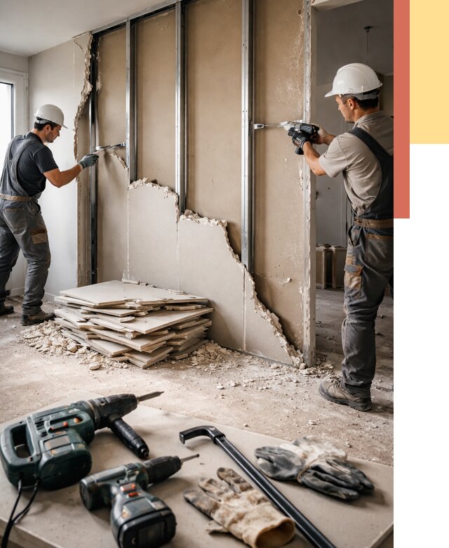 Демонтаж перегородки из гипсокартона в щербинке от 1222 руб. быстро и недорого | ОТДЕЛОЧНИК-Щрб