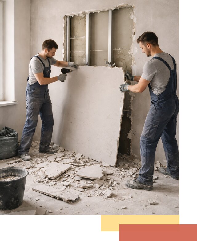 Демонтаж перегородки из гипсокартона в щербинке быстрый и аккуратный