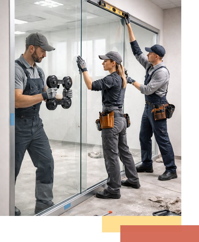 Профессиональный монтаж стеклянных перегородок в щербинке