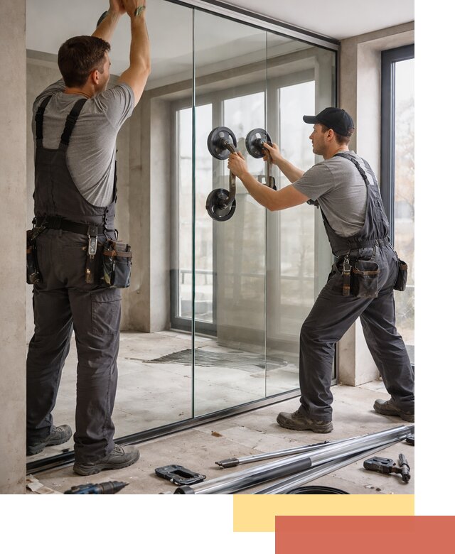 Цельностеклянные перегородки под ключ в щербинке