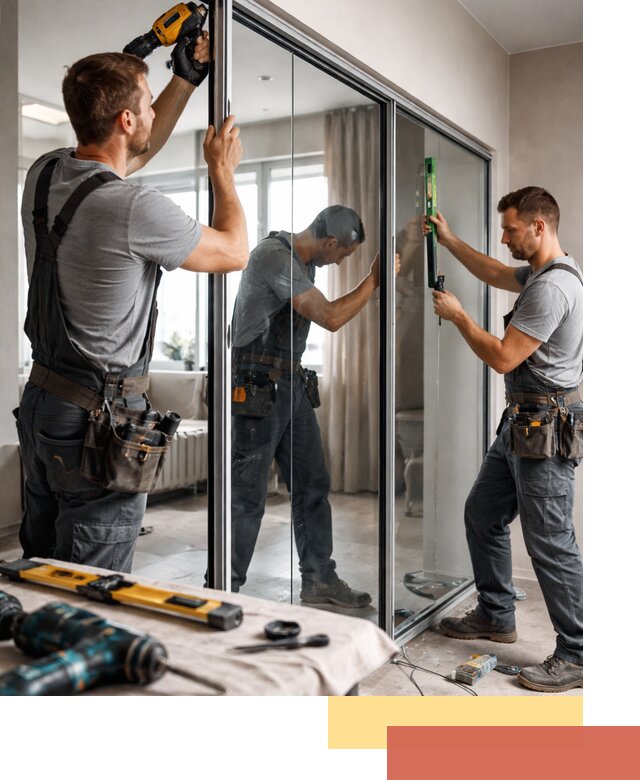 Каркасные стеклянные перегородки под ключ в щербинке