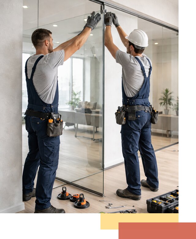 Безрамные стеклянные перегородки под ключ в щербинке