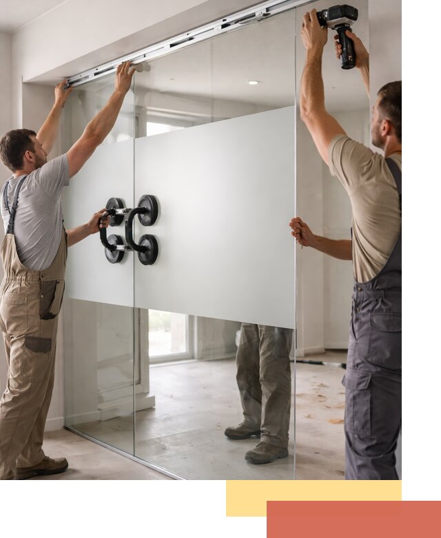 Матовые стеклянные перегородки под ключ в щербинке