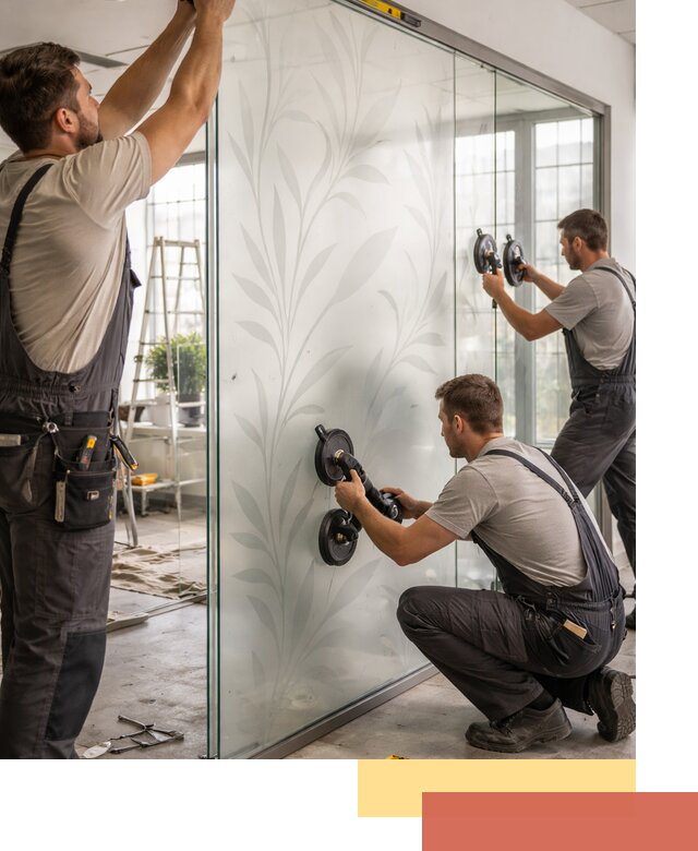 Стеклянные перегородки с рисунком на заказ в щербинке