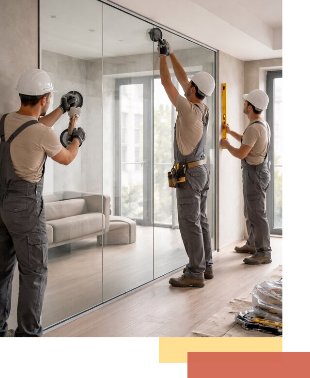 Перегородки из закаленного стекла в щербинке для офисов и квартир