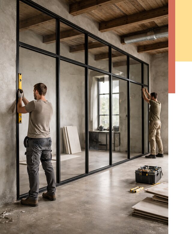 Стеклянные перегородки лофт в щербинке от 10691 руб. под ключ | ОТДЕЛОЧНИК-Щрб