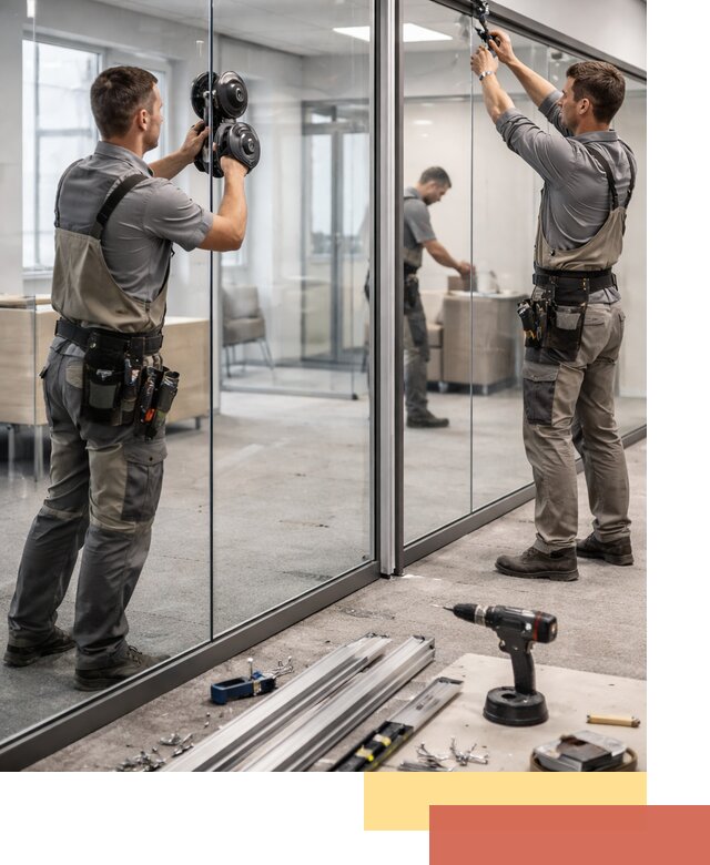 Стеклянные офисные перегородки под ключ в щербинке