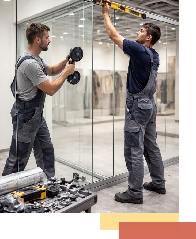 Стеклянные перегородки для магазинов в щербинке — монтаж и установка