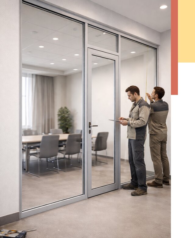 Установка и монтаж алюминиевых перегородок со стеклом в щербинке от 8349 руб. | ОТДЕЛОЧНИК-Щрб