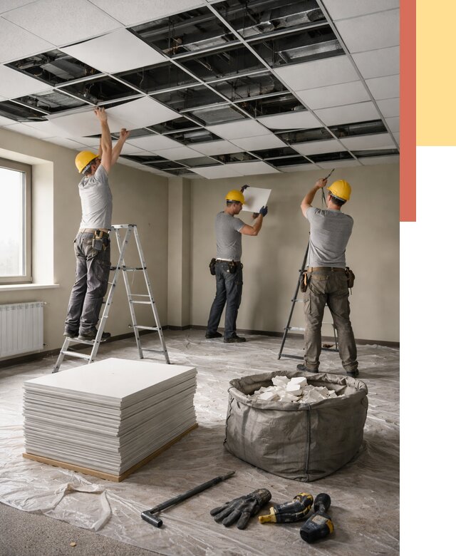 Демонтаж потолка Армстронг в щербинке от 4582 руб. быстро и недорого | ОТДЕЛОЧНИК-Щрб