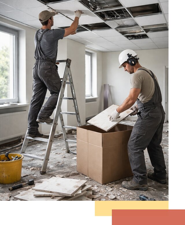 Демонтаж потолочной плитки в щербинке быстро и аккуратно