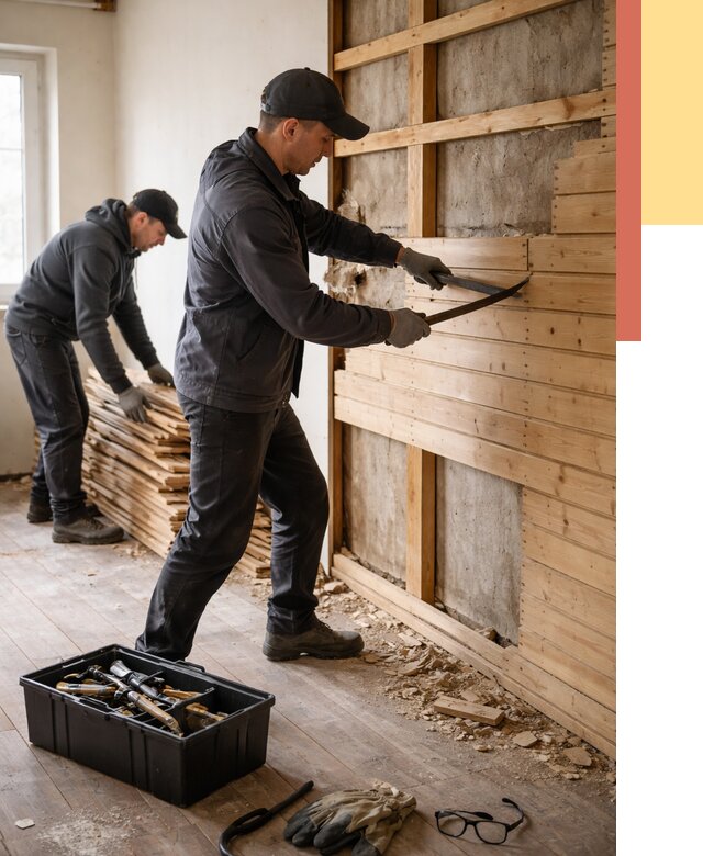 Демонтаж вагонки в щербинке от 3869 руб/м2 — быстро и недорого | ОТДЕЛОЧНИК-Щрб