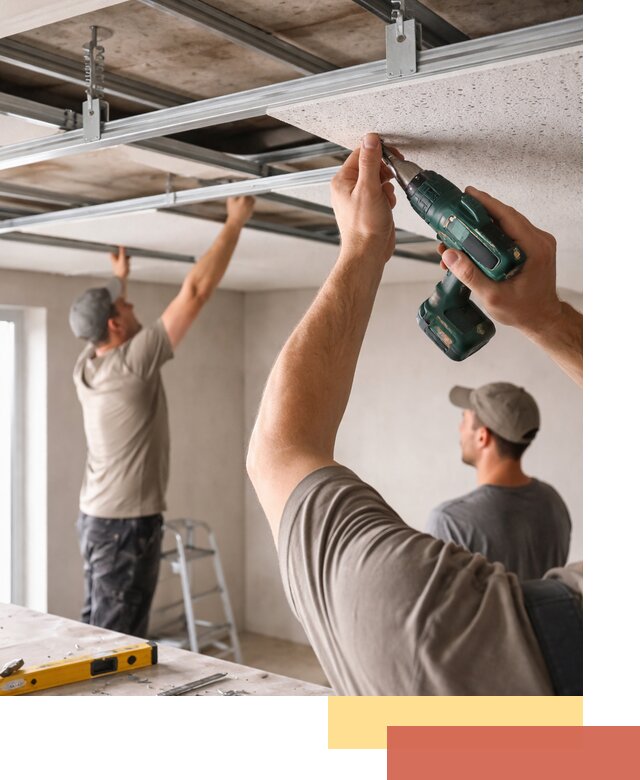 Монтаж акустического потолка в щербинке под ключ