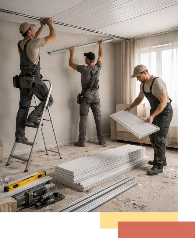 Монтаж потолка из ПВХ панелей в щербинке оперативно и качественно