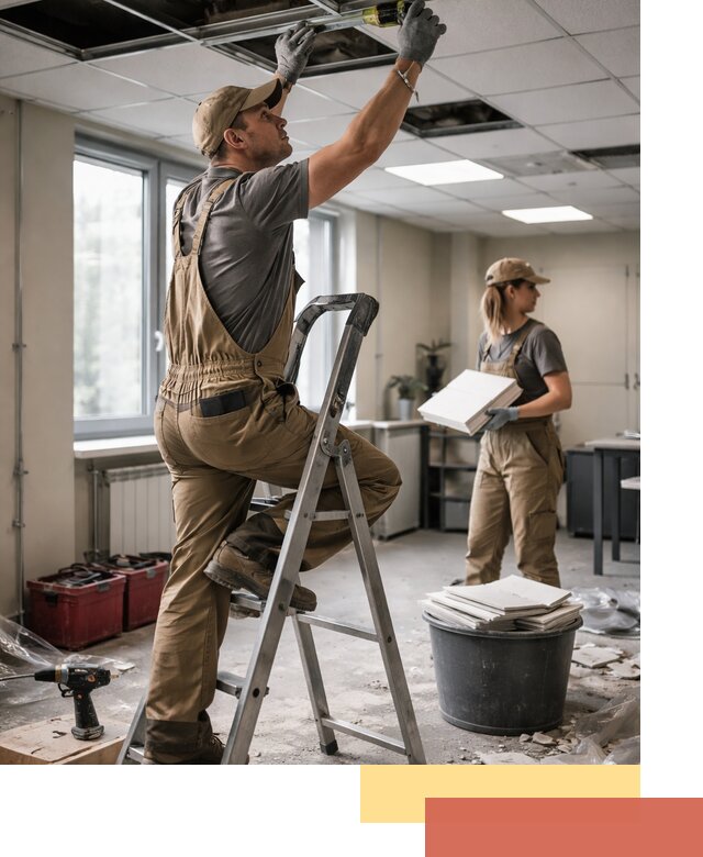 Ремонт потолка Армстронг и замена плит в щербинке