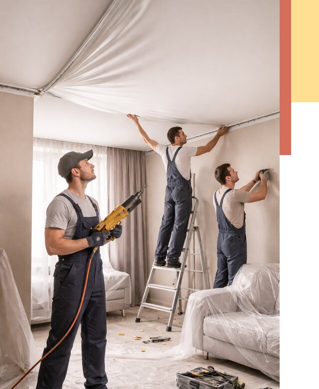 Установка натяжного потолка в щербинке от 4582 руб. | Быстро и недорого — ОТДЕЛОЧНИК-Щрб