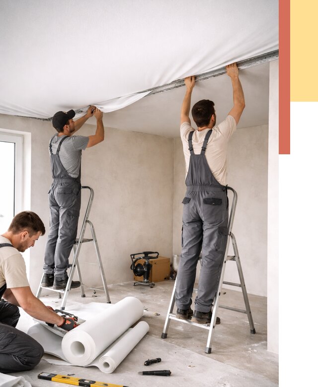 Монтаж тканевого натяжного потолка в щербинке от 3564 руб. под ключ | ОТДЕЛОЧНИК-Щрб