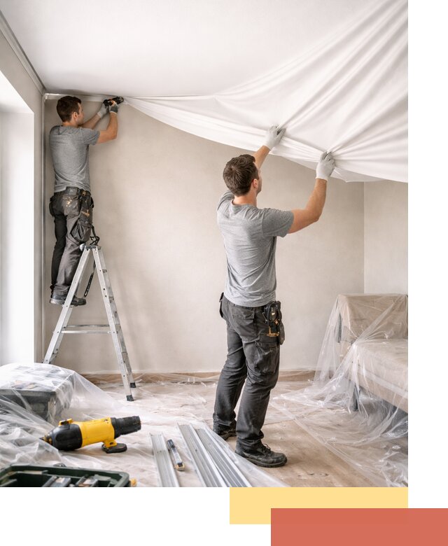 Монтаж тканевого натяжного потолка в щербинке недорого и быстро