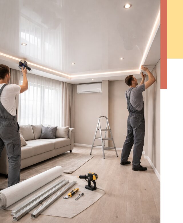 Монтаж глянцевого натяжного потолка в щербинке от 764 руб. под ключ | ОТДЕЛОЧНИК-Щрб