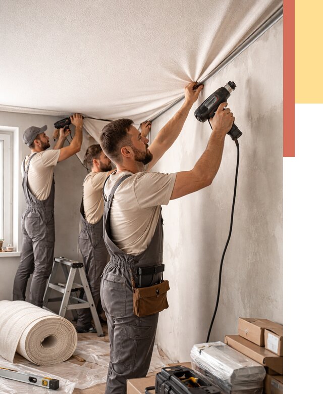 Монтаж фактурного натяжного потолка в щербинке от 764 руб. — ОТДЕЛОЧНИК-Щрб