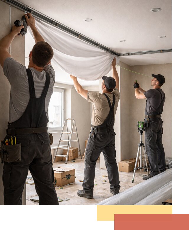 Монтаж парящего натяжного потолка под ключ в щербинке