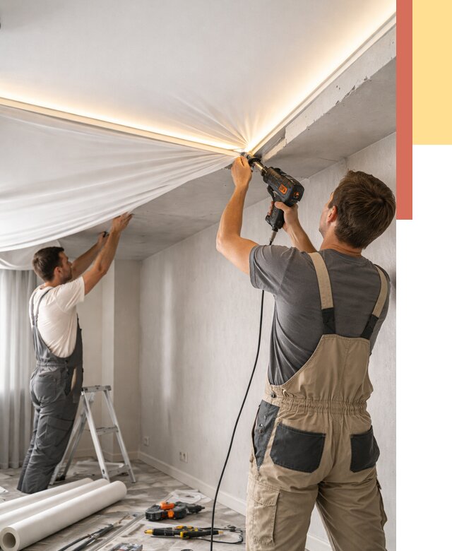 Монтаж натяжного потолка с подсветкой в щербинке от 967 руб. | ОТДЕЛОЧНИК-Щрб